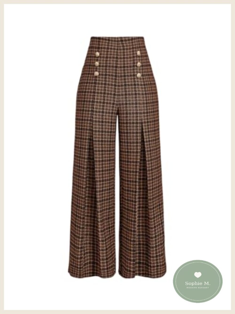 High Waisted Wide Leg Plaid Trousers